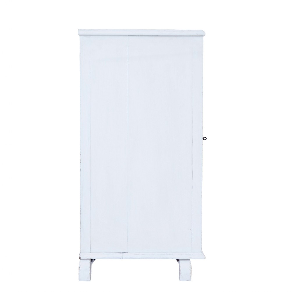 A 19th-century Swedish two-door cupboard painted in off-white, featuring simple panelled doors and small brass knobs. View V