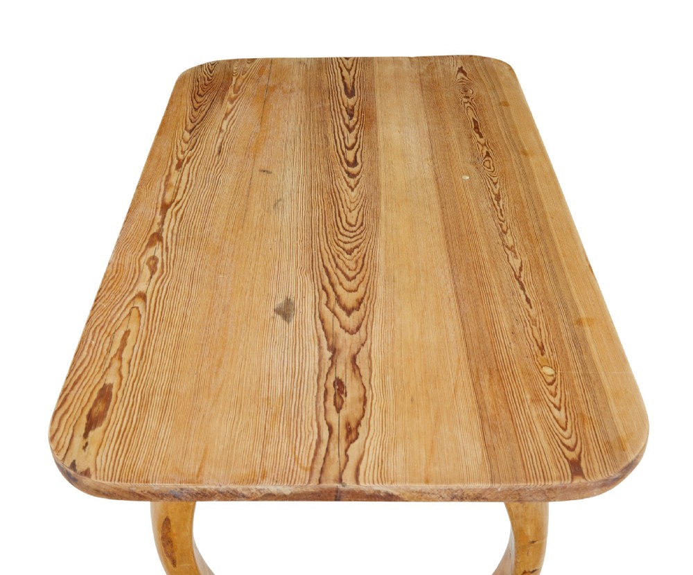 A 19th-century Swedish Rococo Revival side table made of natural scrubbed pine featuring cabriole legs and a single small drawer. View VI