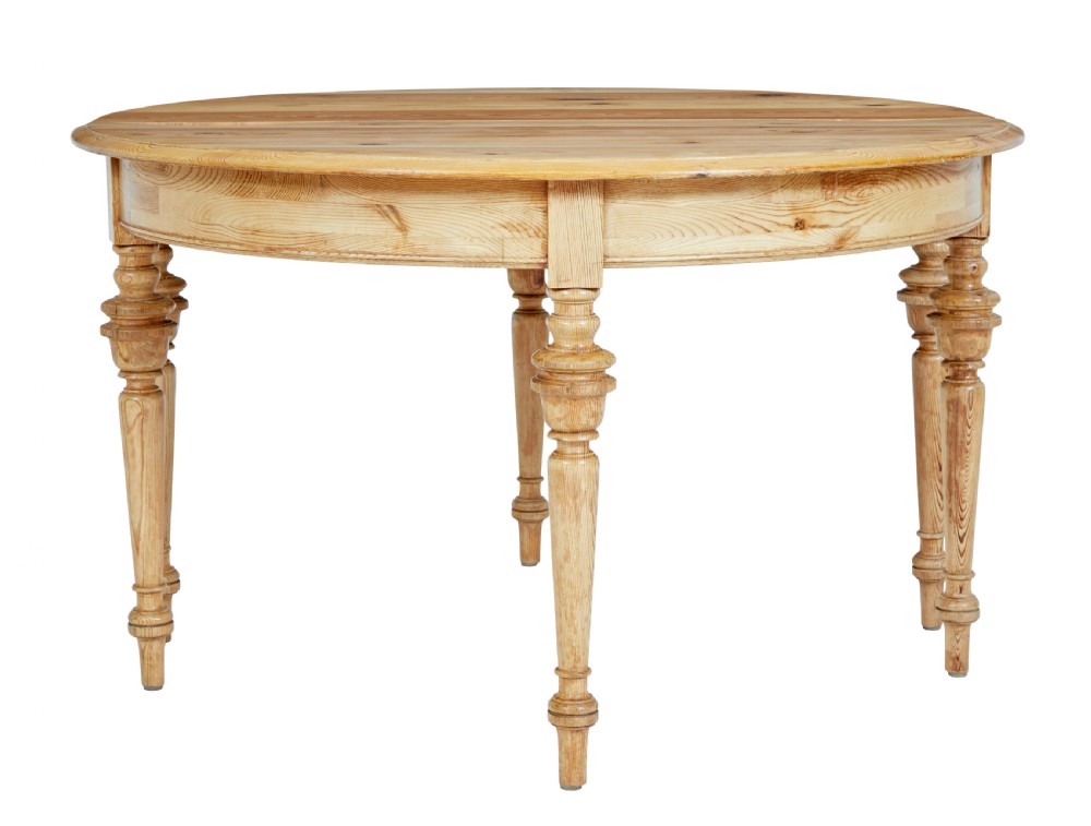A pair of 19th-century Swedish pine demi-lune tables with turned legs placed together to form a circular top. View III