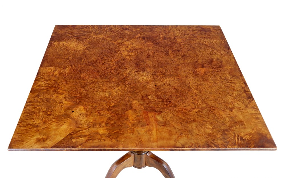 A 19th-century Swedish side table featuring a rectangular alder root wood top, a turned central pedestal column, and three curved legs. View II