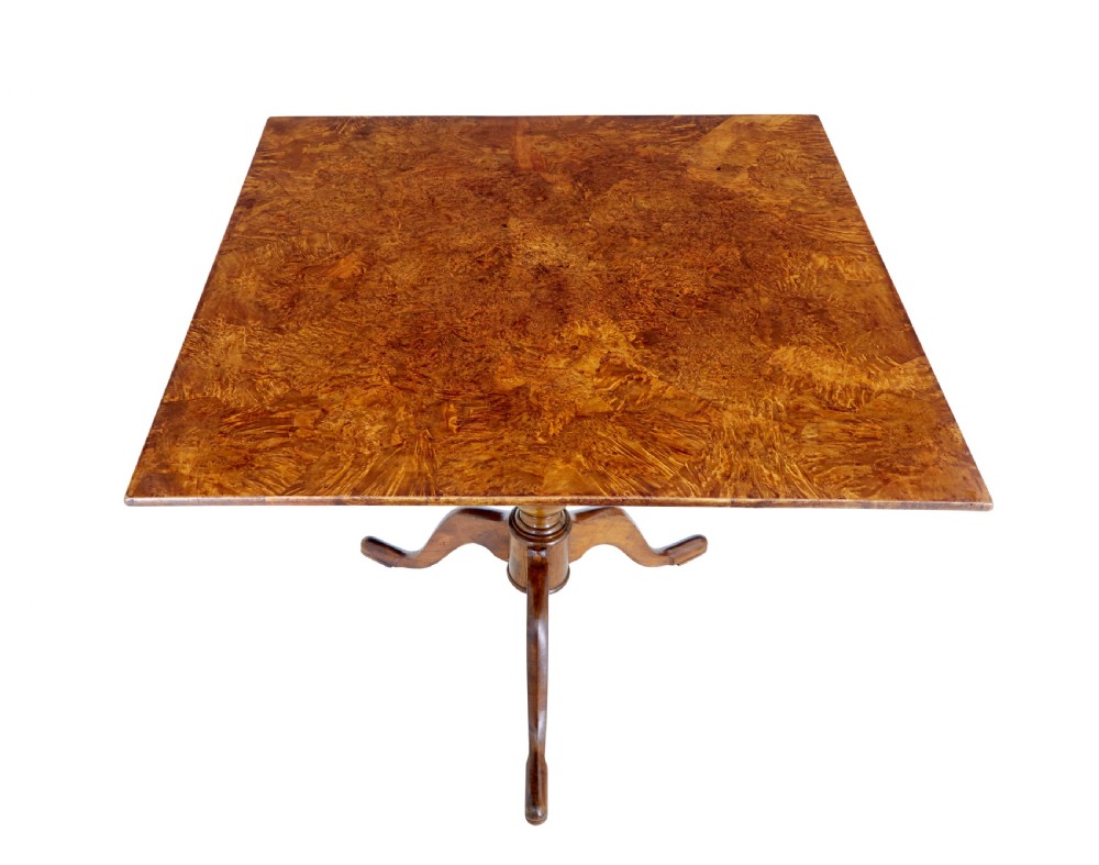 A 19th-century Swedish side table featuring a rectangular alder root wood top, a turned central pedestal column, and three curved legs. View III