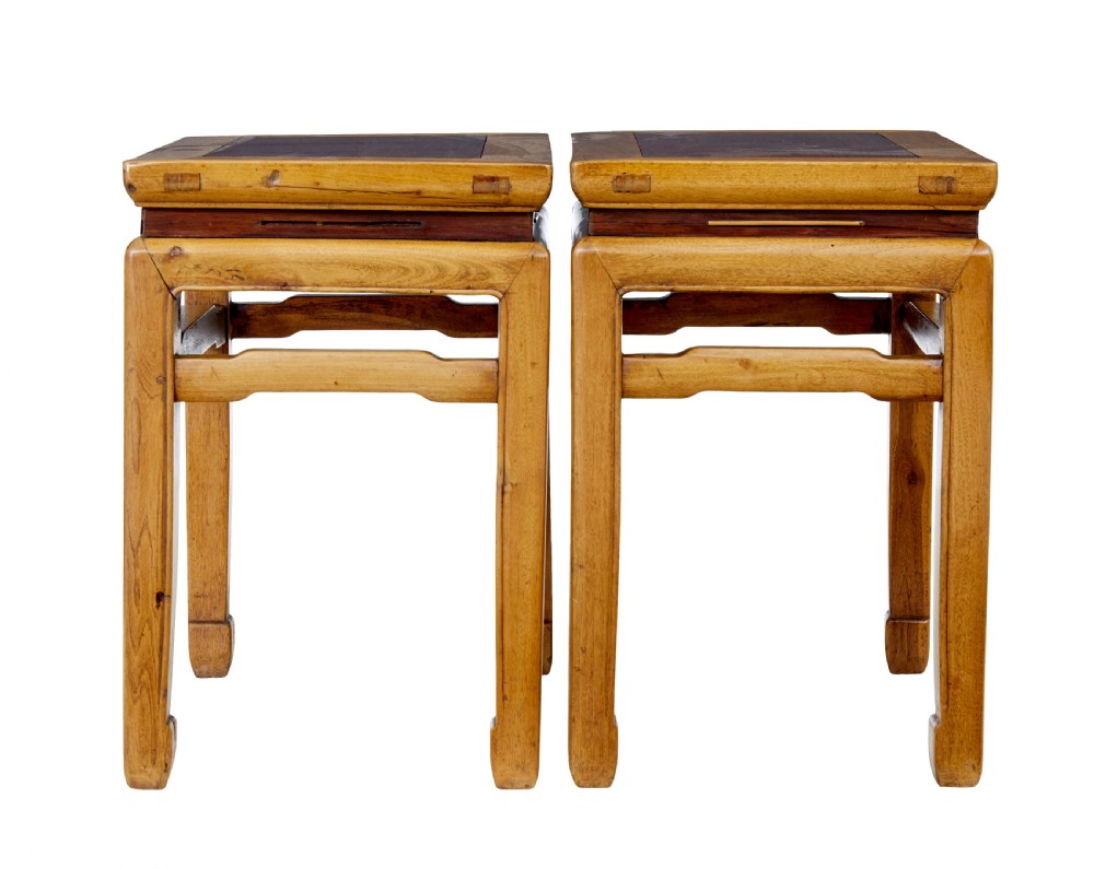 A pair of late nineteenth-century Chinese hardwood occasional tables featuring rectangular tops with inset panels, straight legs, and subtle waist aprons. View VI