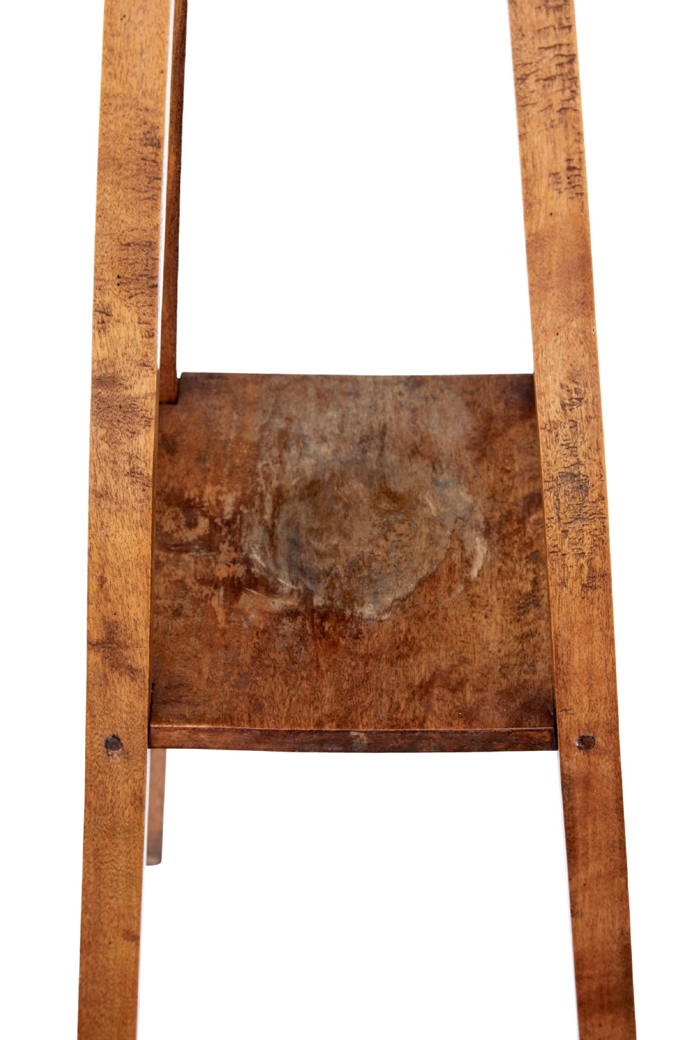 A pair of tall late 19th-century rustic oak pedestal stands with square tops, four tapered splayed legs, and square lower shelves. View III