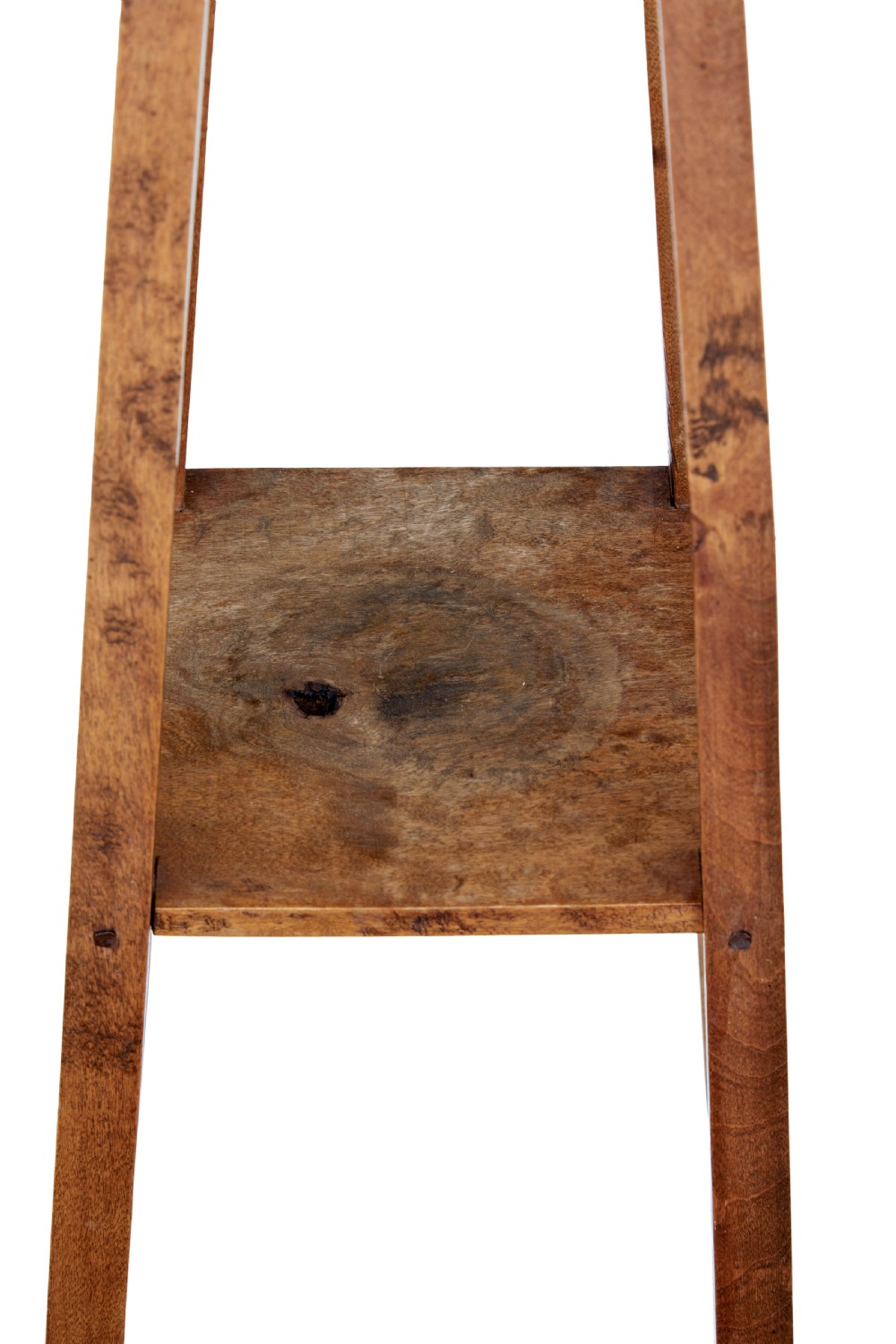 A pair of tall late 19th-century rustic oak pedestal stands with square tops, four tapered splayed legs, and square lower shelves. View IV