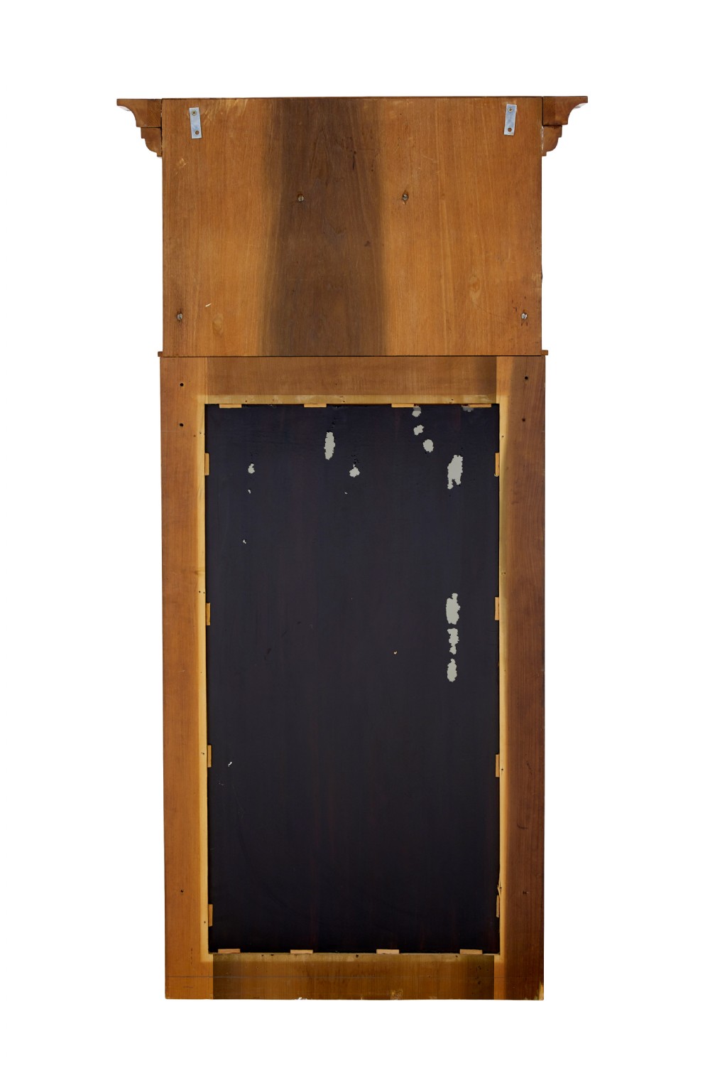 A tall nineteenth-century Swedish Empire revival flame birch pier mirror featuring an arched crest panel, fluted side columns, and a moulded top cornice. View VI
