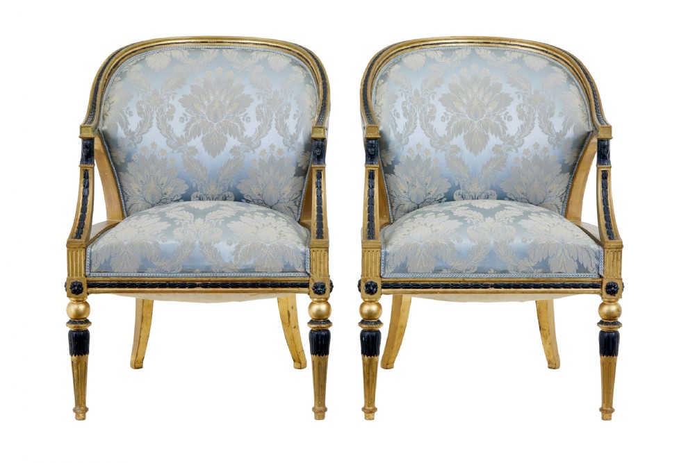 PAIR OF 19TH CENTURY SWEDISH GOTHENBURG GILT ARMCHAIRS
