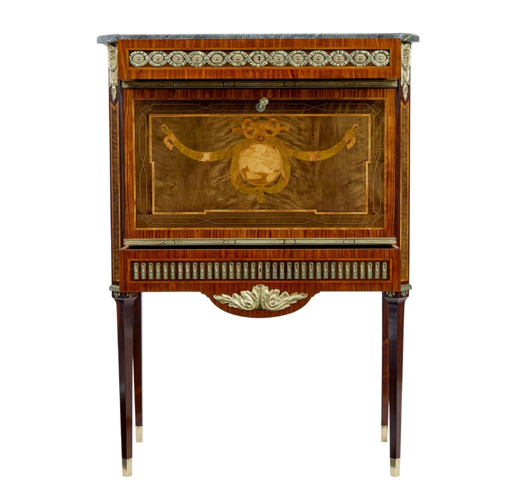 1930’s KINGWOOD INLAID SWEDISH MARBLE TOP SECRETAIRE View III
