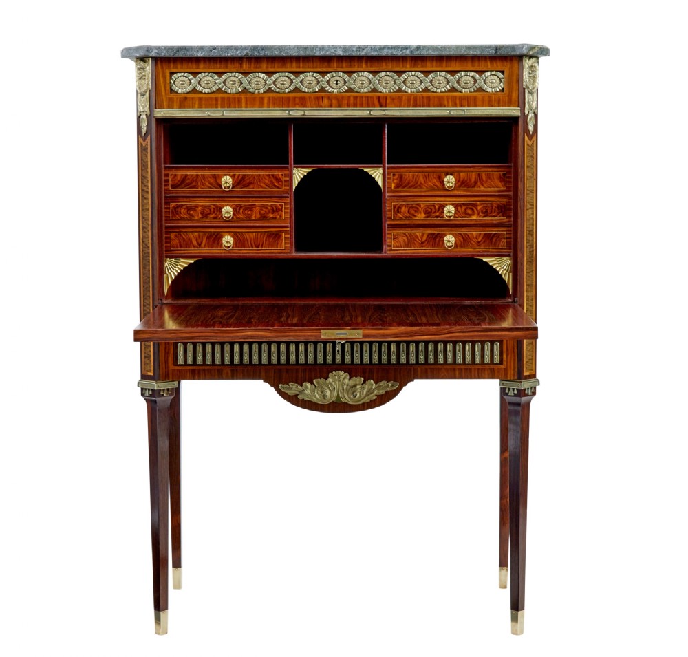 1930’s KINGWOOD INLAID SWEDISH MARBLE TOP SECRETAIRE View IV