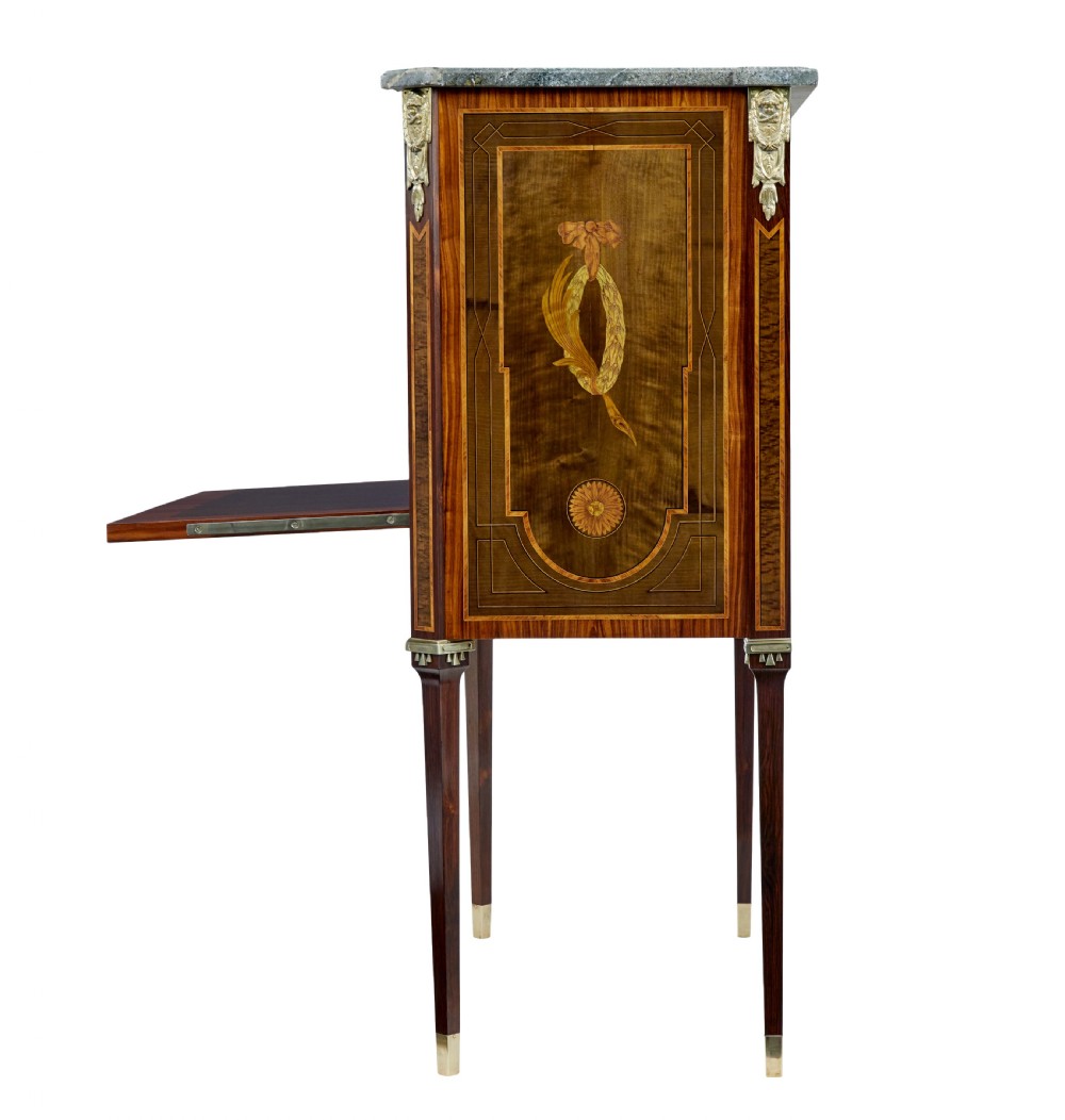 1930’s KINGWOOD INLAID SWEDISH MARBLE TOP SECRETAIRE View V