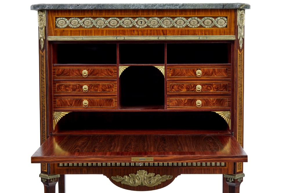 1930’s KINGWOOD INLAID SWEDISH MARBLE TOP SECRETAIRE View IX