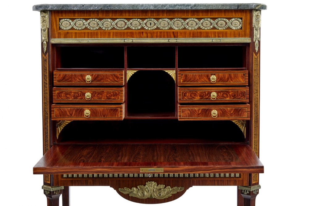 1930’s KINGWOOD INLAID SWEDISH MARBLE TOP SECRETAIRE View X