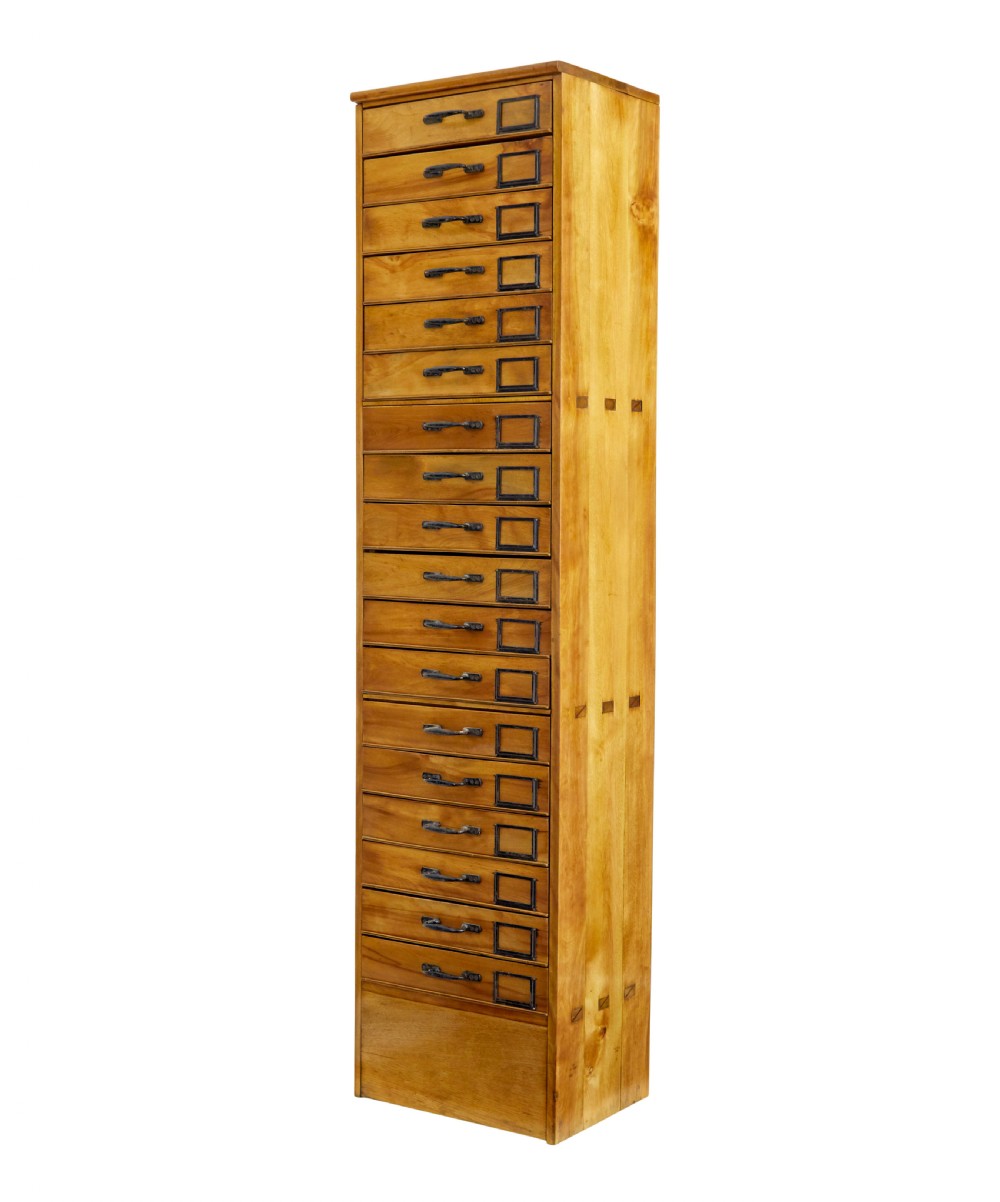 EARLY 20TH CENTURY APOTHECARY FRUITWOOD TALL CHEST OF DRAWERS
