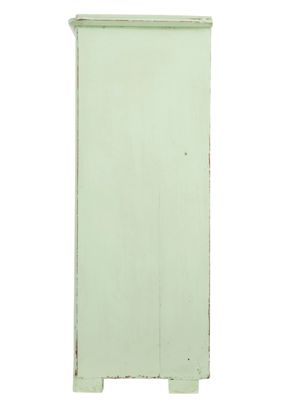 A mid-nineteenth-century Swedish pine cupboard featuring two recessed panel doors painted in distressed pale green with exposed iron hardware. View VII