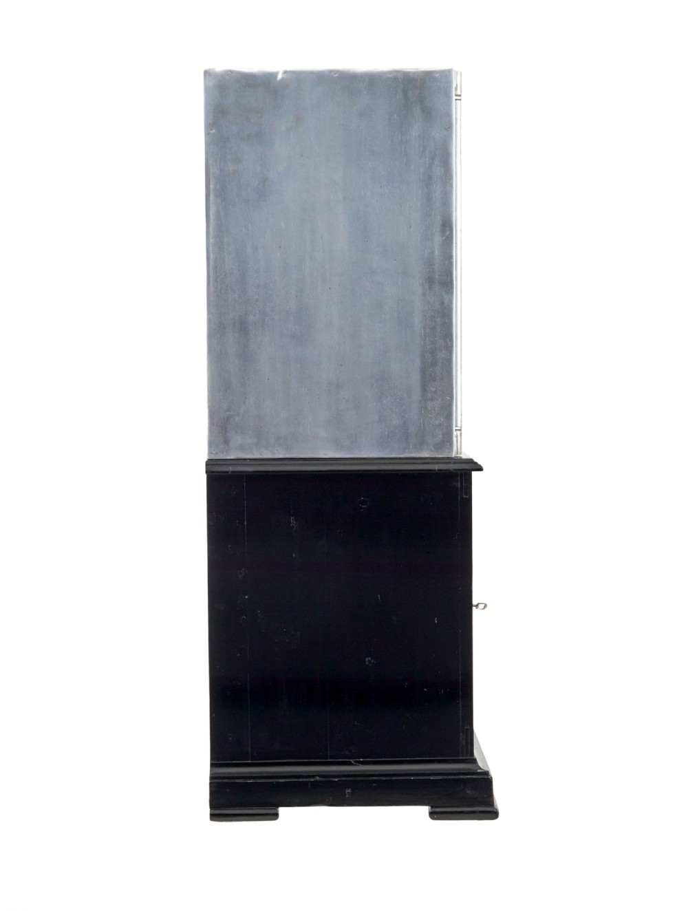 A 19th-century Danish polished steel safe with brass details mounted on a black painted wooden cabinet base. View VII