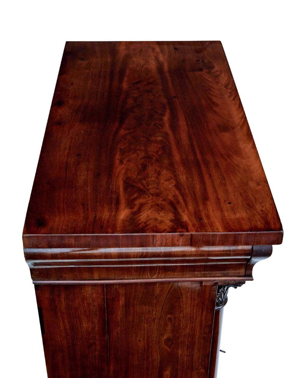 A tall mid 19th-century Danish Empire mahogany pier mirror resting on a matching single-door base cabinet featuring classical column supports. View VIII