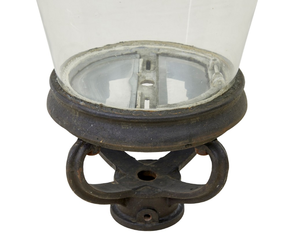 A 19th-century French copper street lantern featuring a conical copper roof with a crown finial and a tapered clear glass shade above a dark metal base. View IV