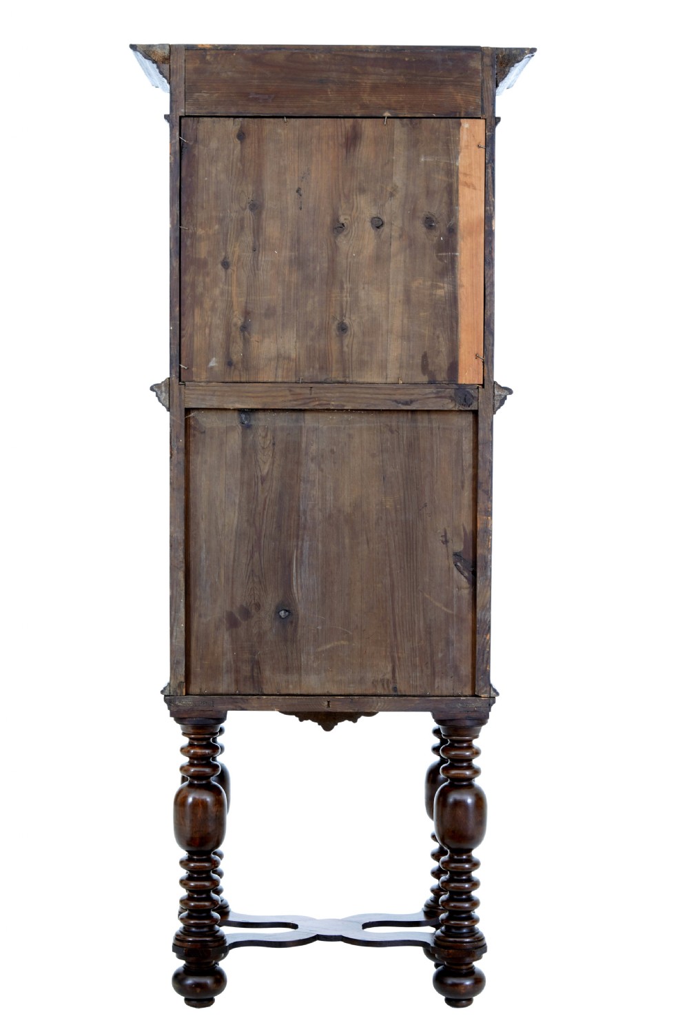 A nineteenth-century Flemish carved oak hall cupboard featuring an upper open niche framed by spiral columns above a single relief-carved door mounted on turned legs. View V