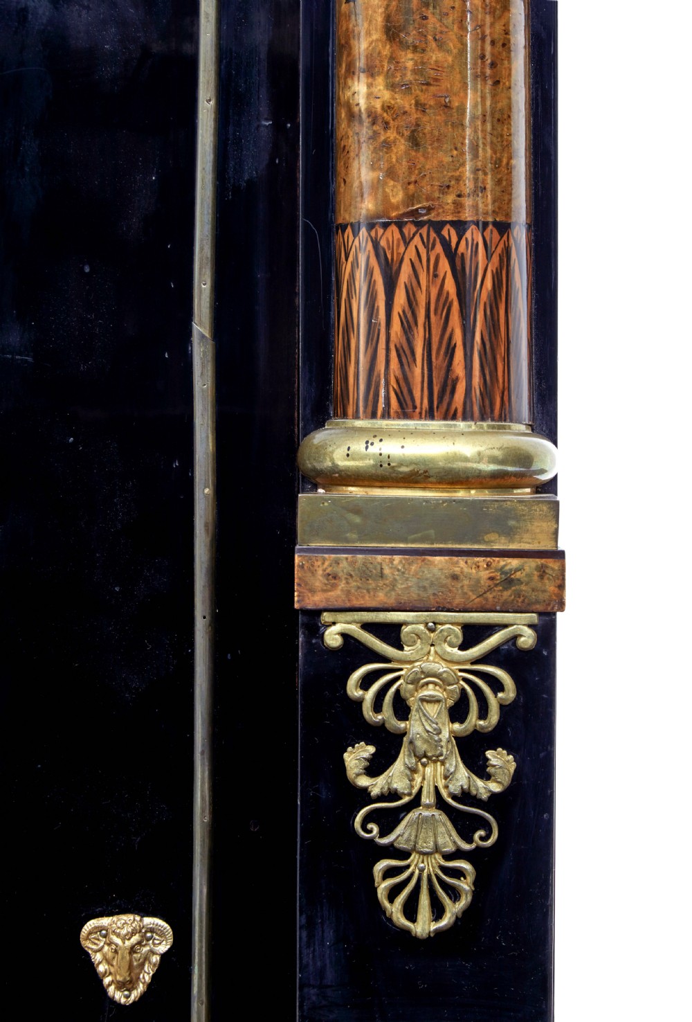An early 19th-century ebonised birch Biedermeier escritoire featuring gilded bronze mounts, architectural side columns, and multiple cabinet doors. View XXII