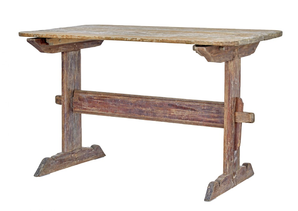 19TH CENTURY RUSTIC SWEDISH PAINTED TRESTLE TABLE