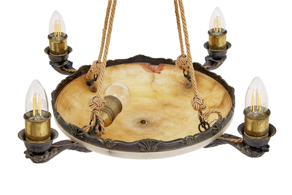 ART DECO ALABASTER 4 ARM CEILING PENDANT LIGHT View III