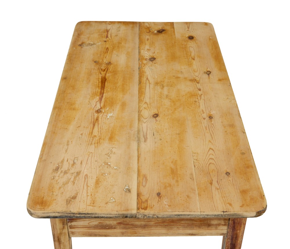 A nineteenth-century Swedish pine side table featuring a rectangular plank top, tapered square legs, and a scraped wood finish. View VI