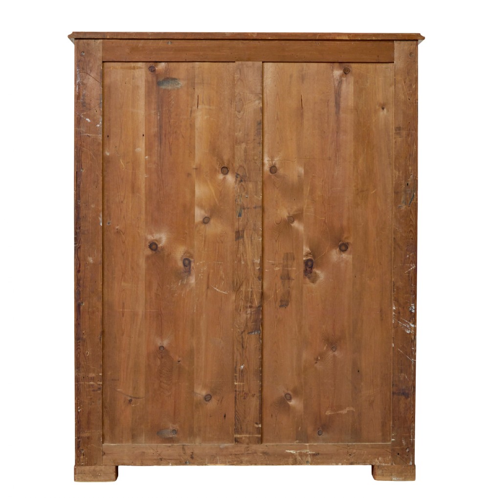 A tall 19th-century elm secretaire chest featuring six graduated drawers with turned wooden knobs and keyhole escutcheons. View VII