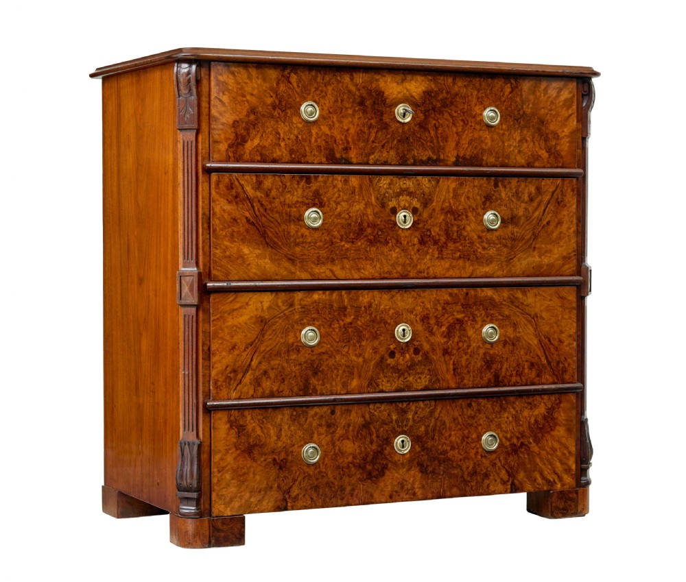 SWEDISH 19TH CENTURY BURR WALNUT CHEST OF DRAWERS
