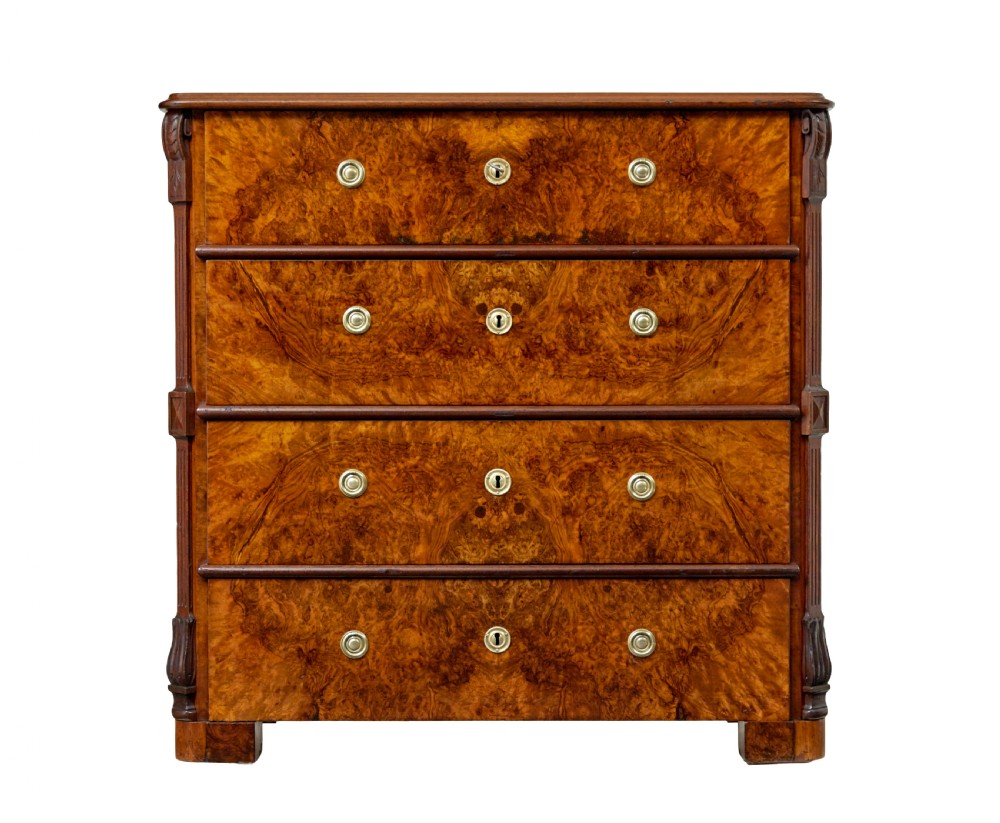 SWEDISH 19TH CENTURY BURR WALNUT CHEST OF DRAWERS View II