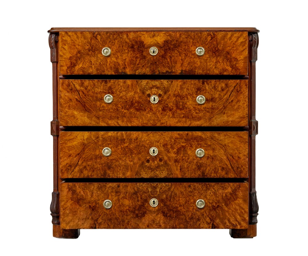 SWEDISH 19TH CENTURY BURR WALNUT CHEST OF DRAWERS View III