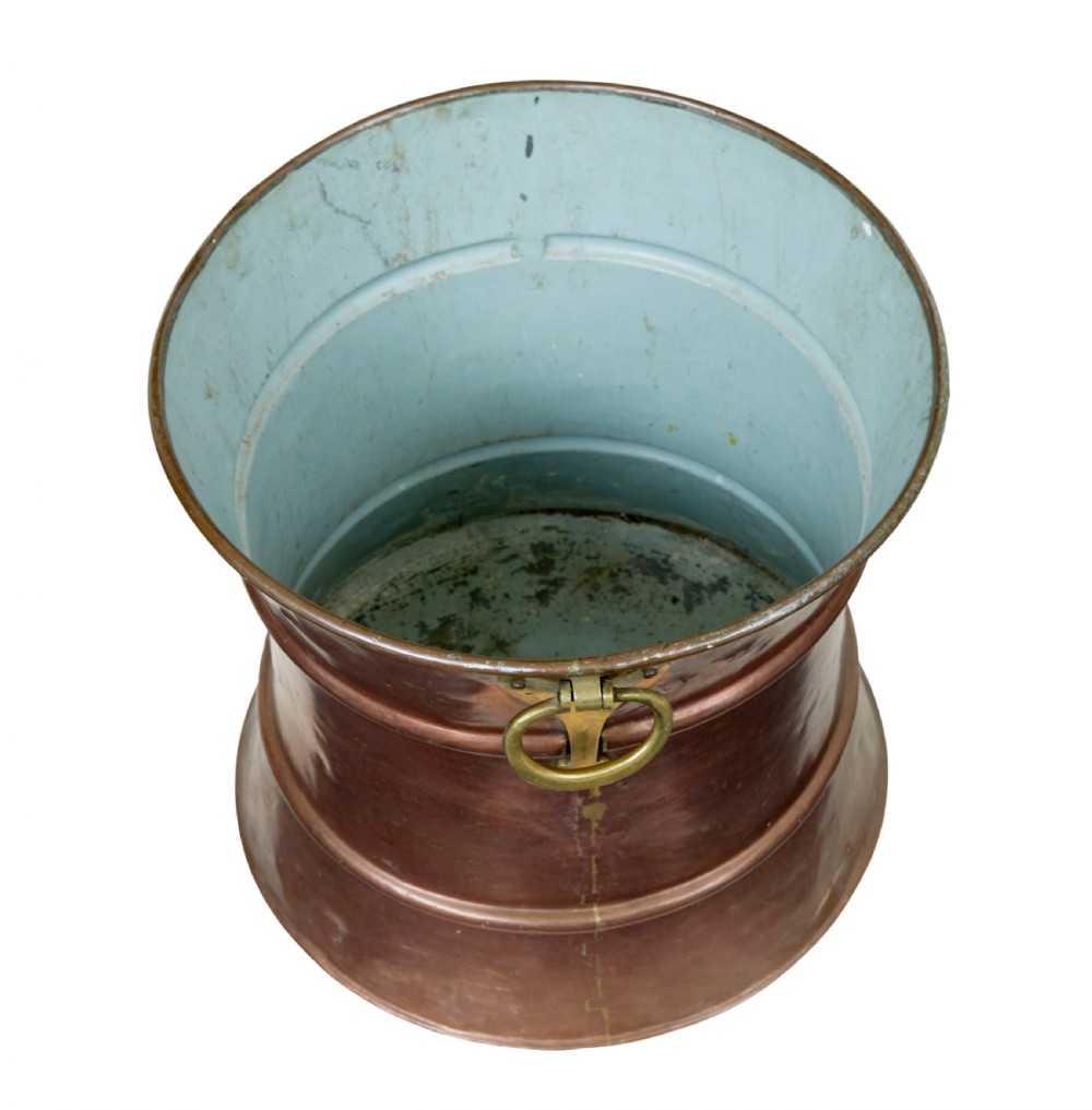 A 19th-century waist-shaped copper bucket featuring brass side handles and a tin-lined interior. View III