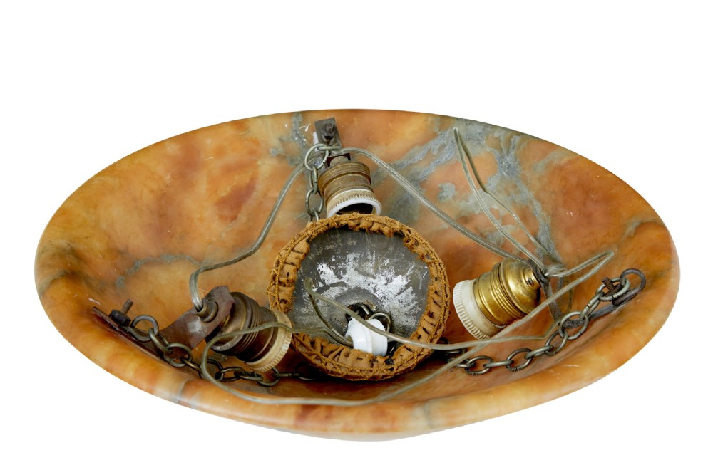 ART DECO CARVED ALABASTER CEILING LIGHT View II