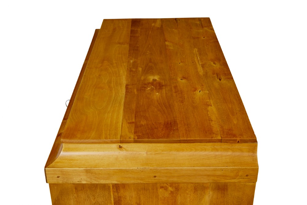 A 19th-century Swedish birch chest featuring four drawers with brass escutcheons, a stepped caddy top moulding, and tapered square legs. View IX