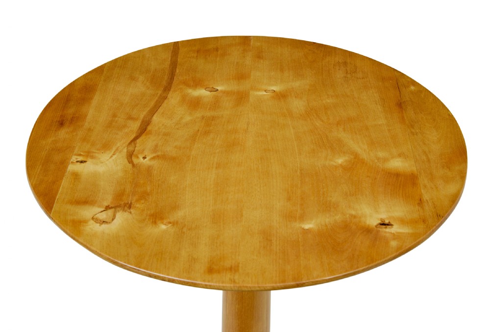 A pair of 19th-century Swedish light birch side tables featuring circular tops supported by turned central pedestals and tripod legs. View II