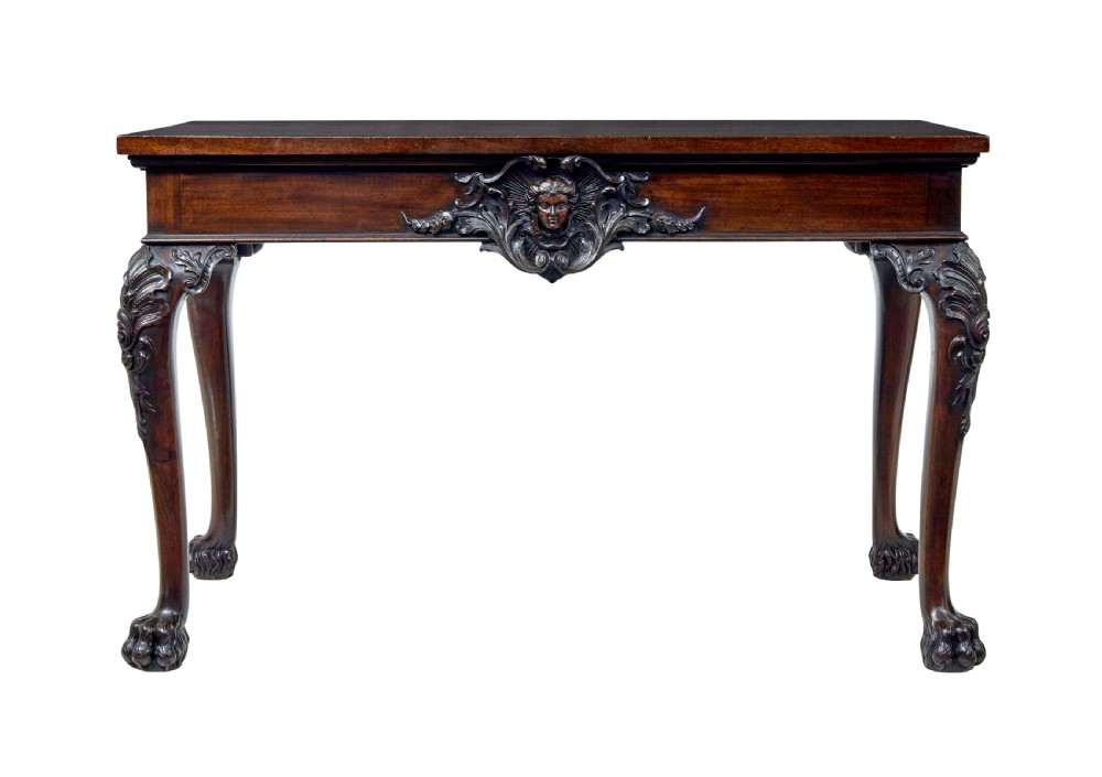 A 19th-century dark mahogany serving table featuring carved cabriole legs, claw feet, and a carved central apron mask. View III