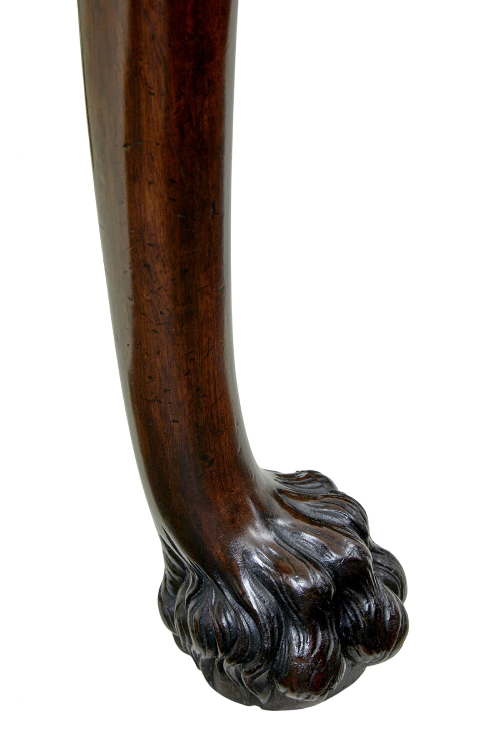 A 19th-century dark mahogany serving table featuring carved cabriole legs, claw feet, and a carved central apron mask. View VIII
