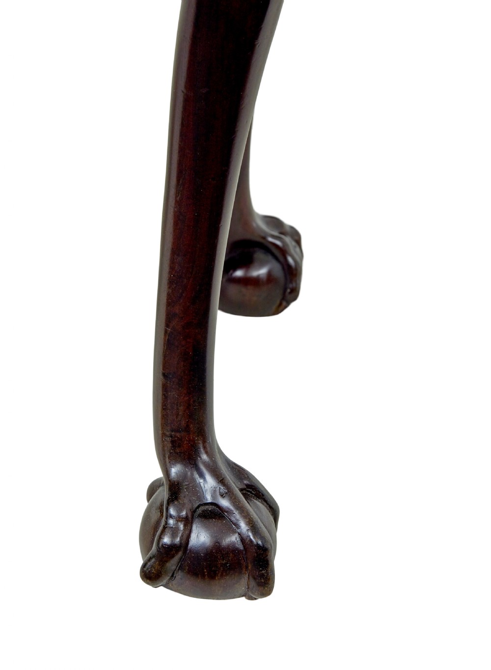 An 18th-century mahogany drop-leaf table featuring hinged oval flaps, cabriole legs with carved acanthus knees, and ball-and-claw feet. View X