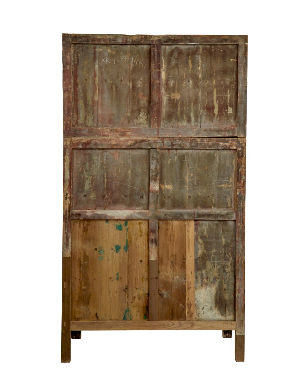 A pair of tall 19th-century black lacquered Chinese compound cabinets featuring circular brass lockplates and carved apron bases. View VI