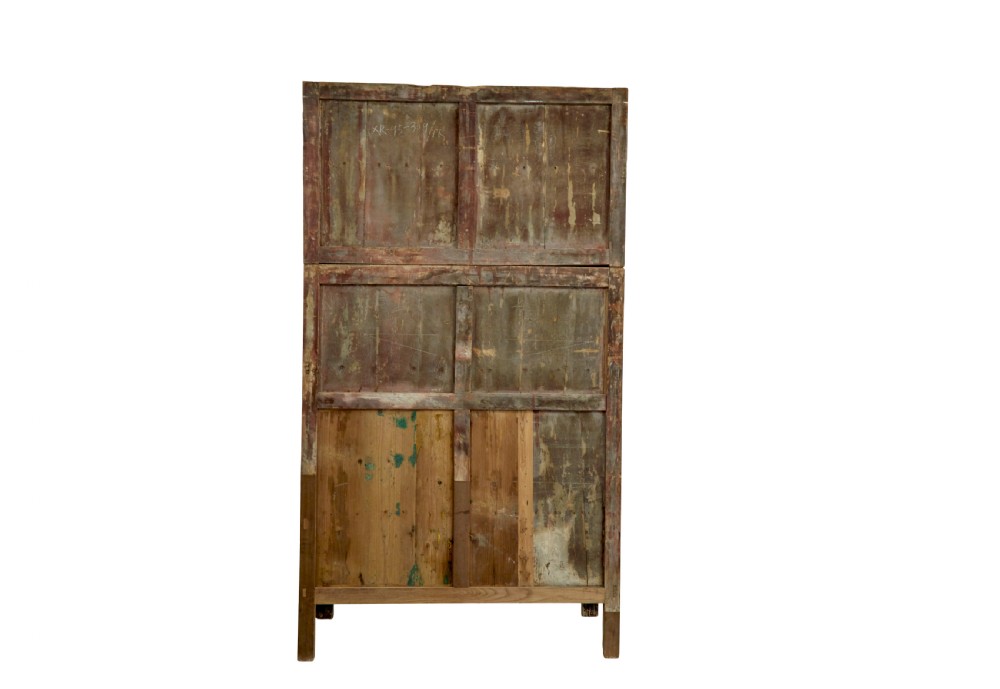 A pair of tall 19th-century black lacquered Chinese compound cabinets featuring circular brass lockplates and carved apron bases. View VII