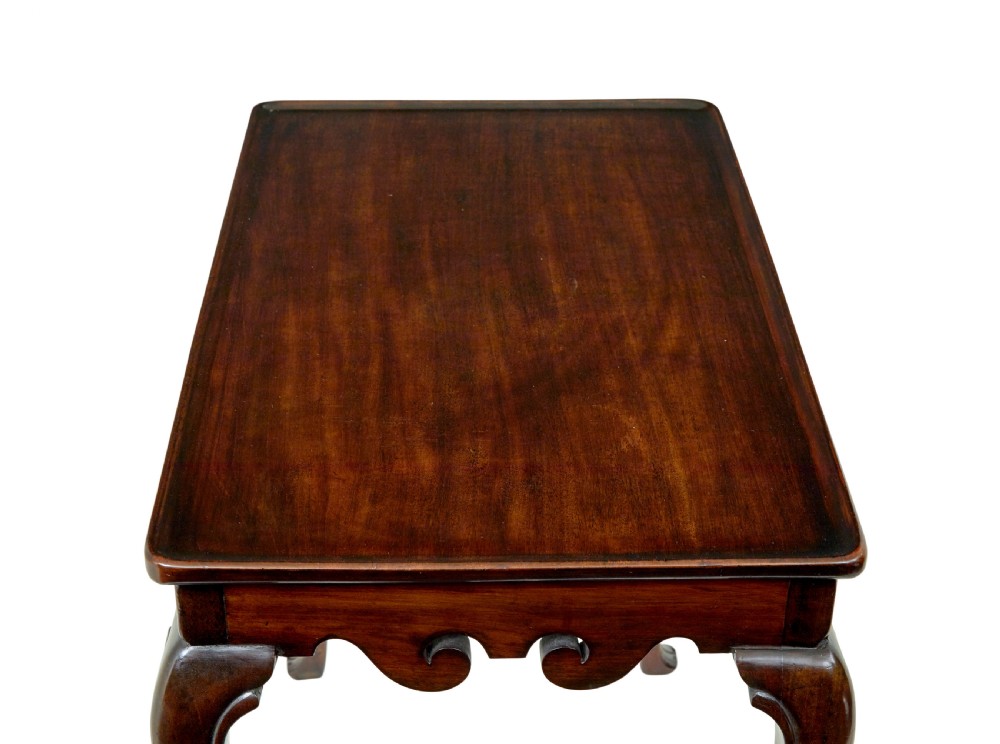 A dark mahogany Georgian-style silver table featuring cabriole legs with pad feet, a tray top edge, and a shell carved motif on the apron. View III