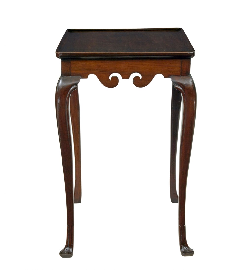 A dark mahogany Georgian-style silver table featuring cabriole legs with pad feet, a tray top edge, and a shell carved motif on the apron. View VI