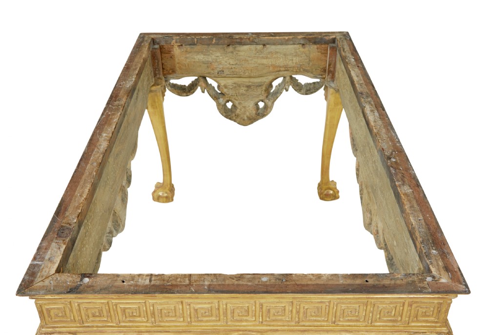 A 19th-century George II style giltwood centre table featuring a green marble top, Greek key frieze, carved swags, and cabriole legs ending in ball and claw feet. View II