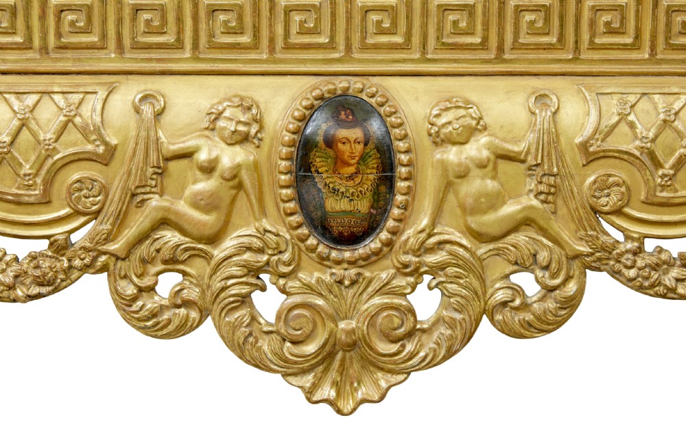 A 19th-century George II style giltwood centre table featuring a green marble top, Greek key frieze, carved swags, and cabriole legs ending in ball and claw feet. View XI
