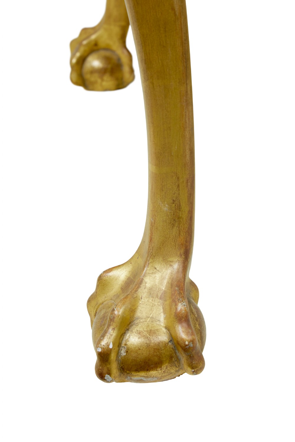 A 19th-century George II style giltwood centre table featuring a green marble top, Greek key frieze, carved swags, and cabriole legs ending in ball and claw feet. View XV