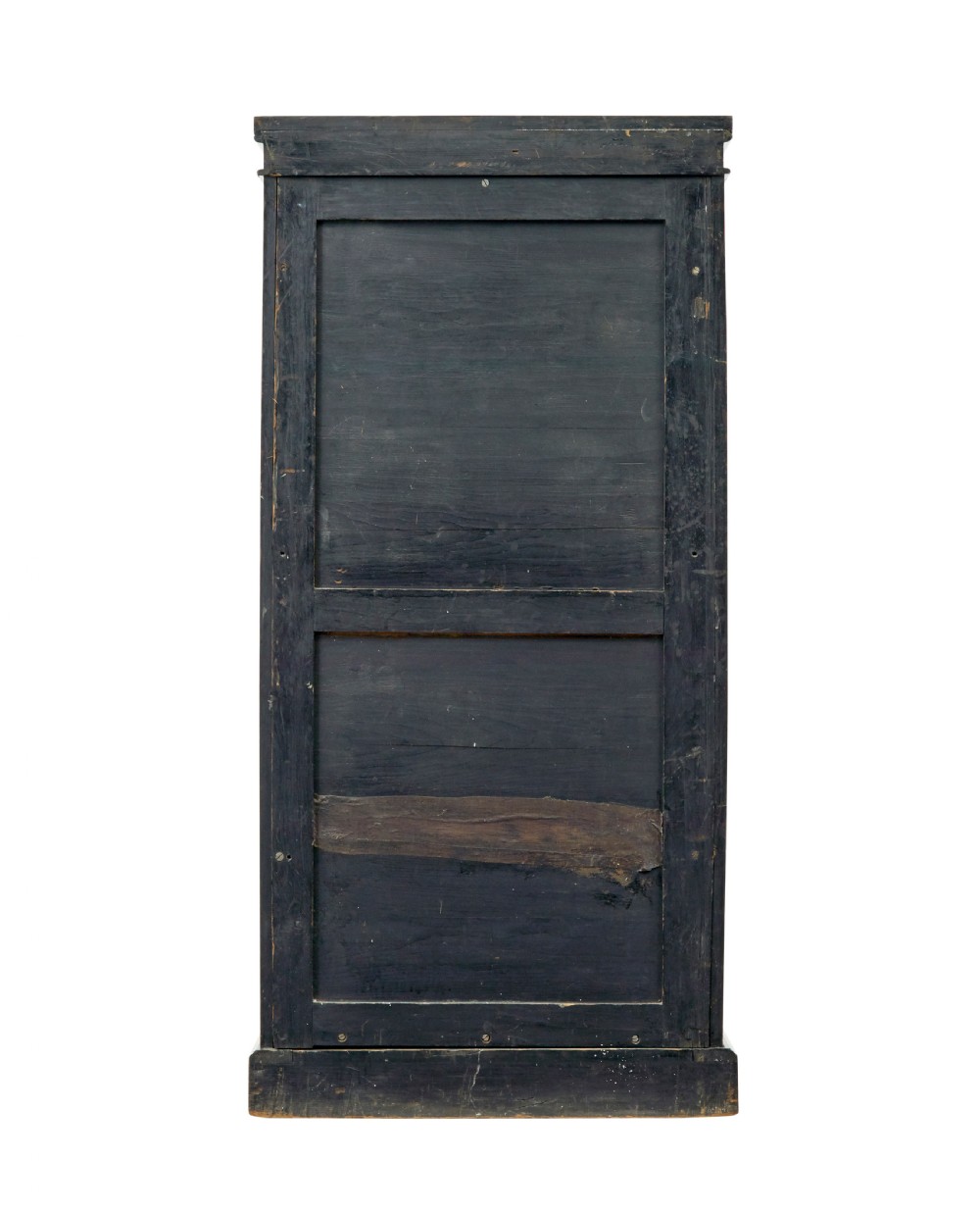 A tall, narrow Victorian burr walnut Wellington chest featuring seven graduated drawers with turned knob handles, decorative scroll brackets, and a locking side pilaster set upon a plinth base. View VI