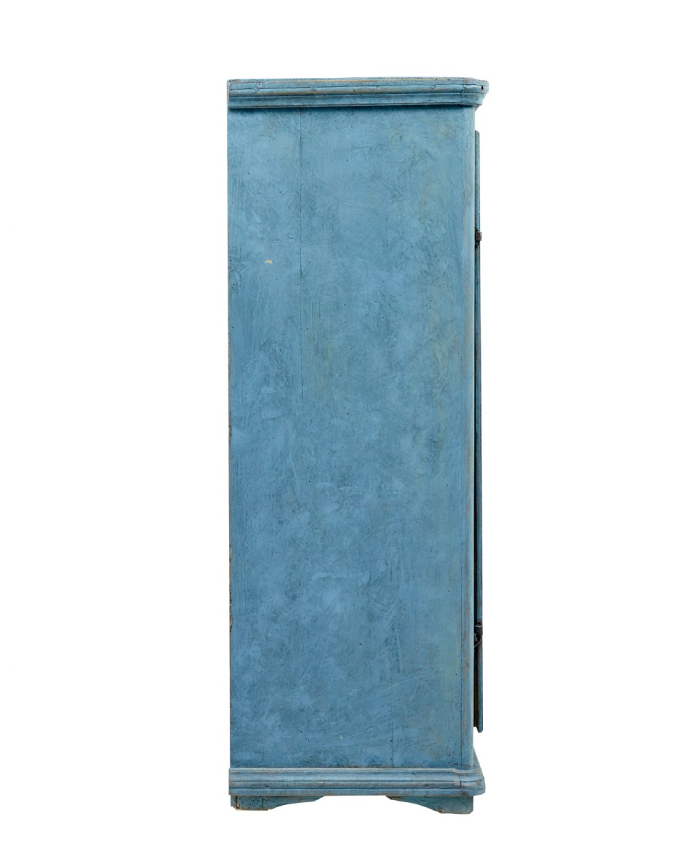 A 19th-century Swedish pine cupboard featuring a painted light blue distressed finish, double panelled doors, and top iron latch. View VII