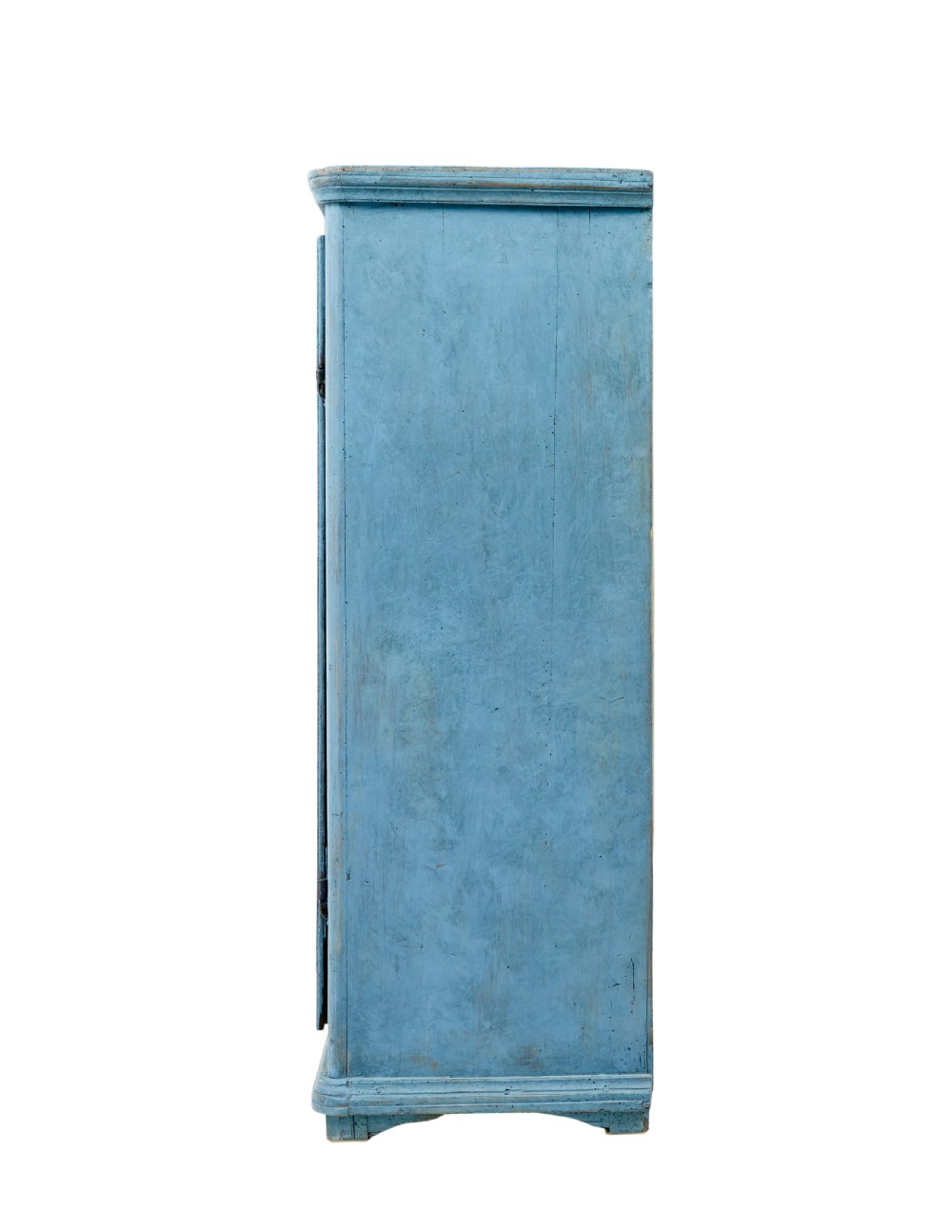 A 19th-century Swedish pine cupboard featuring a painted light blue distressed finish, double panelled doors, and top iron latch. View IX