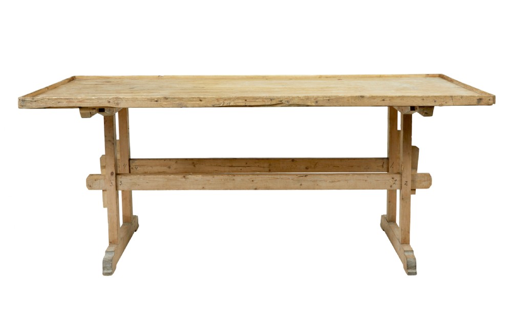 19TH CENTURY SWEDISH PINE TRESTLE BAKERS TABLE