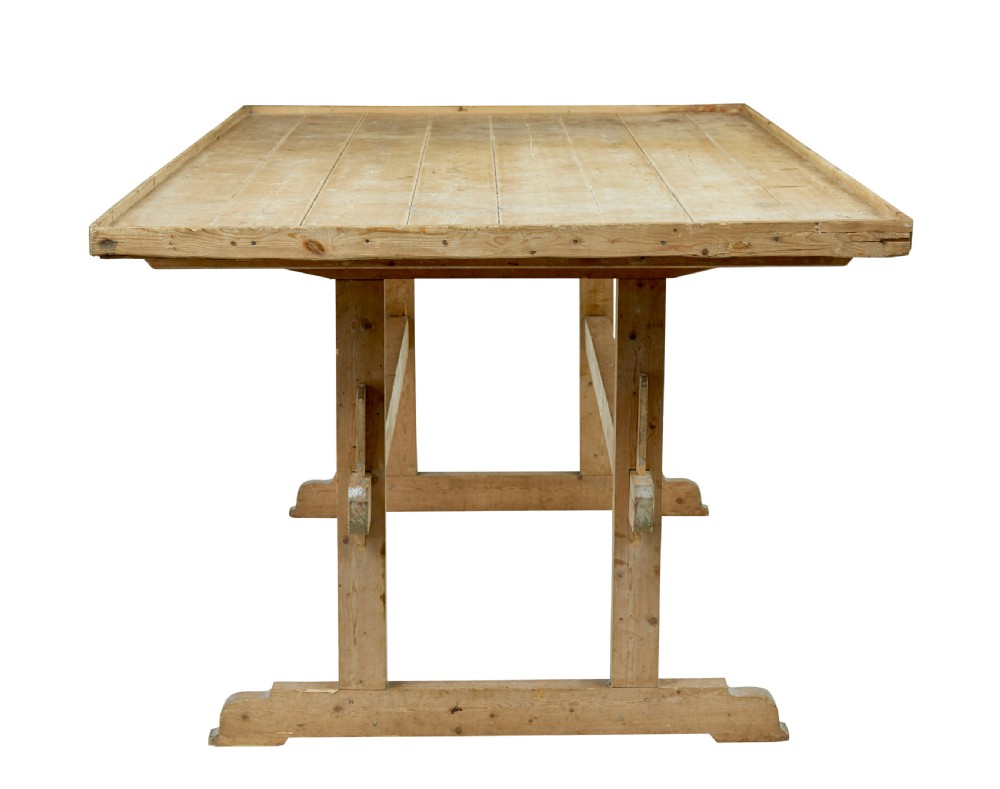 19TH CENTURY SWEDISH PINE TRESTLE BAKERS TABLE View IV