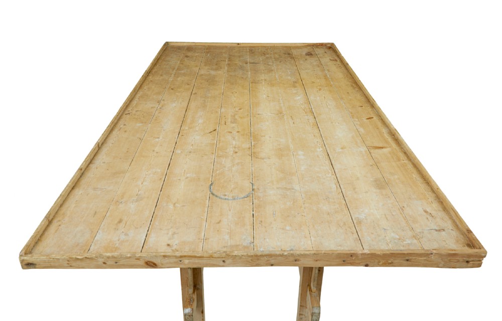 19TH CENTURY SWEDISH PINE TRESTLE BAKERS TABLE View VI
