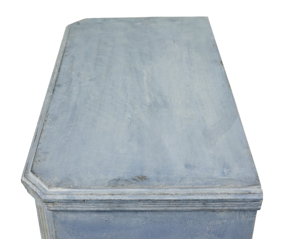 A pair of 19th-century Swedish Gustavian influenced three-drawer chests of drawers with a muted grey-blue painted finish and brass ring handles. View XI